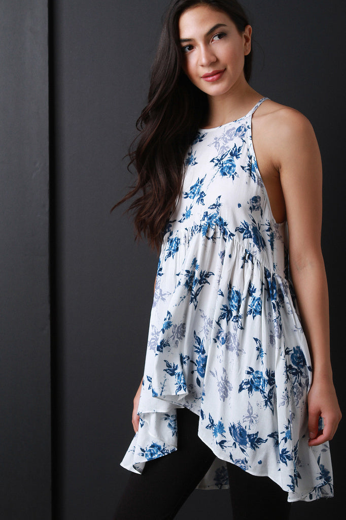 Floral Empire Waist High-Low Top