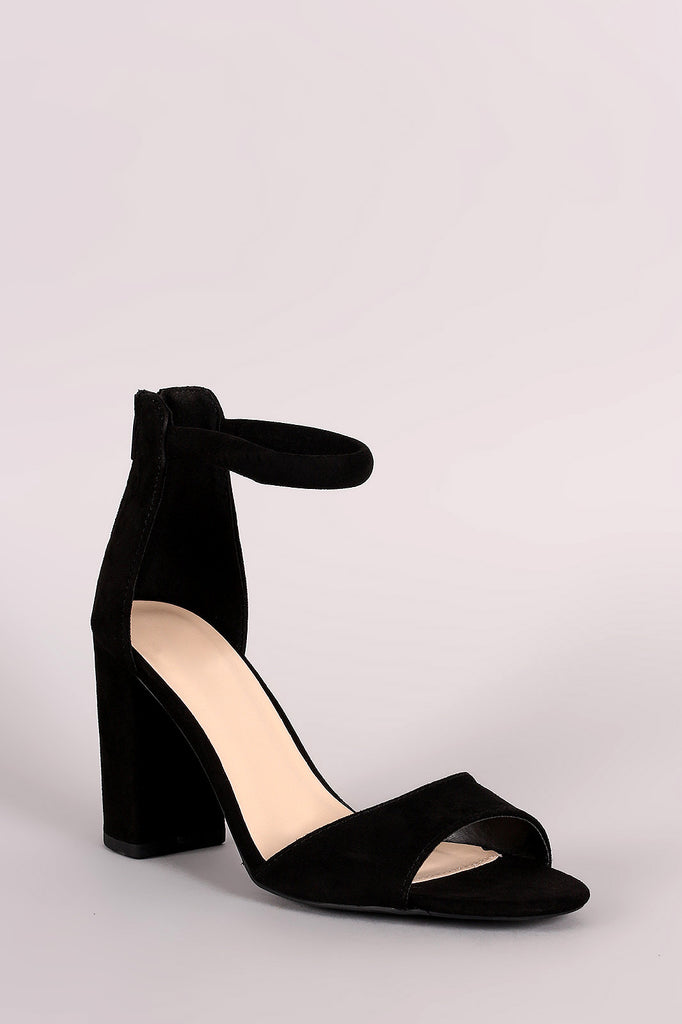 Qupid Suede Single Band Ankle Cuff Chunky Heel