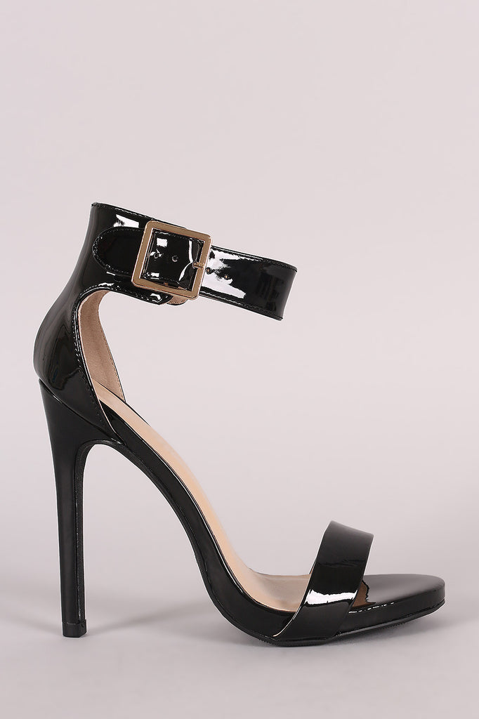 Shiny Ankle Strap Open Toe Stiletto Heel