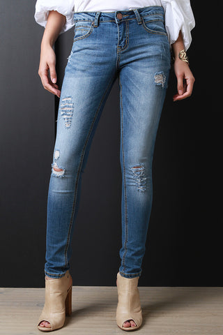 Distressed Stretch Skinny Jeans
