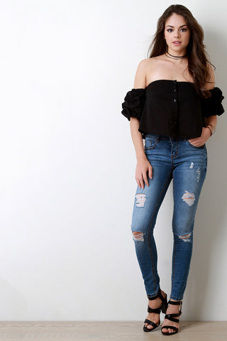 Ruffle Sleeves Button Up Tube Top