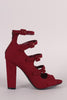 Bamboo Suede Buckled Strap Chunky Heel