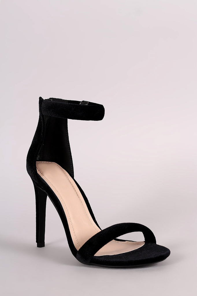 Shoe Republic LA Velvet Open Toe Ankle Strap Stiletto Heel