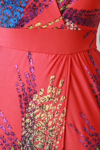 Fireworks Print Halter Sleeveless Slit Maxi Dress