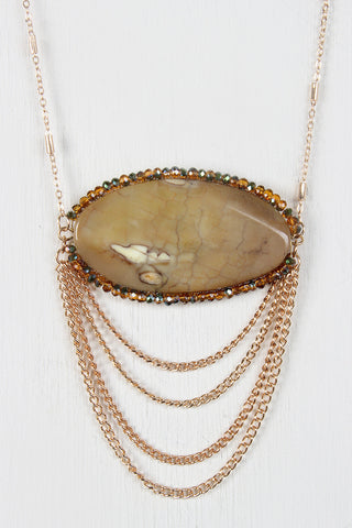 Crystal Bordered Stone Pendant Necklace Set