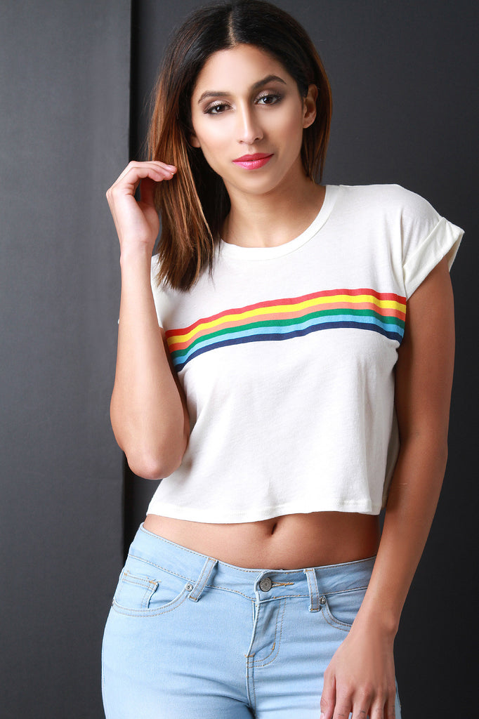 Rainbow Stripe Boxy Tee