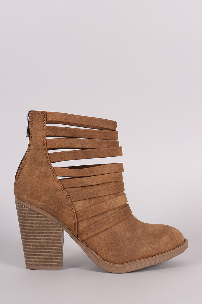Soda Distressed Strappy Cuff Chunky Heeled Booties
