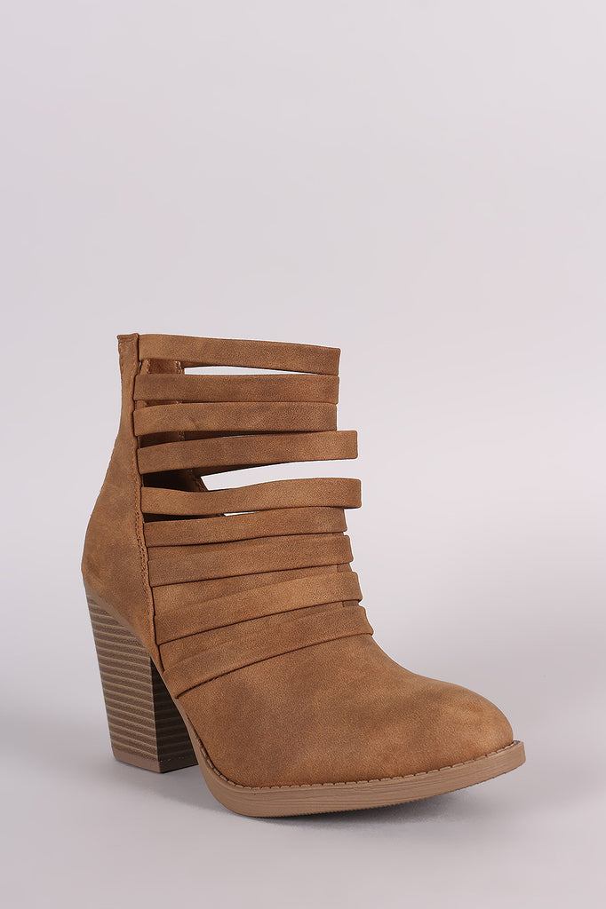 Soda Distressed Strappy Cuff Chunky Heeled Booties