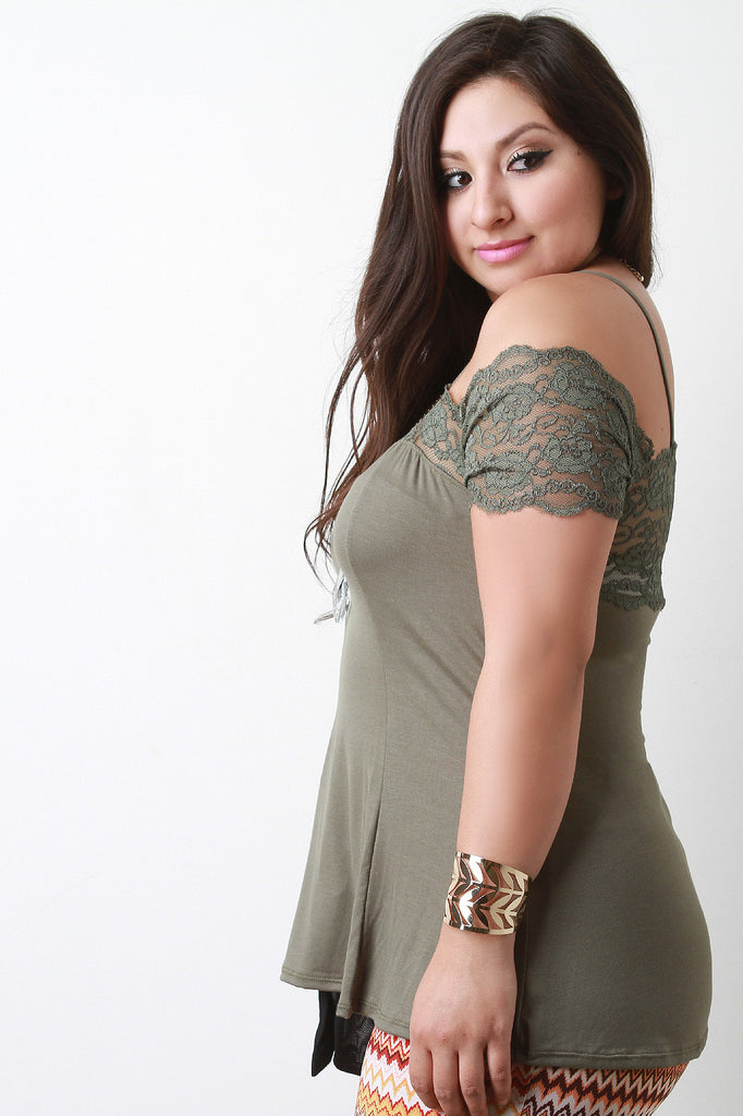 Lace Short Sleeve Cold Shoulder Top