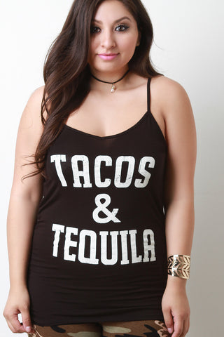 Tacos & Tequila Graphic Print Ruched Cami Top