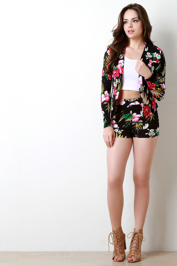 Neon Floral Open Front Blazer