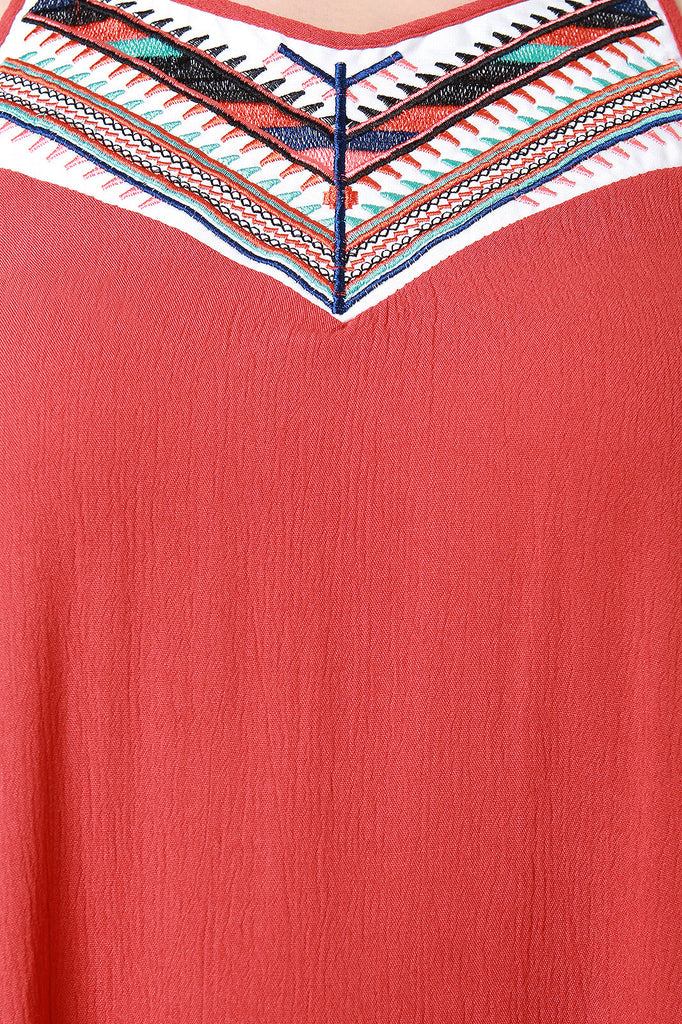 Embroidered Aztec Patch Asymmetrical Shift Dress