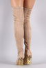 Suede Chunky Lucite Heeled Over-The-Knee Boots