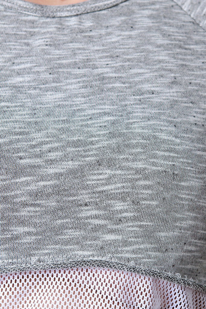 Marled Knit Fishnet Contrast Crop Top
