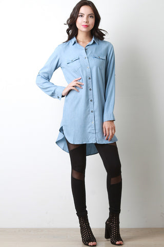 Shirt Tail Chambray Button Up Top