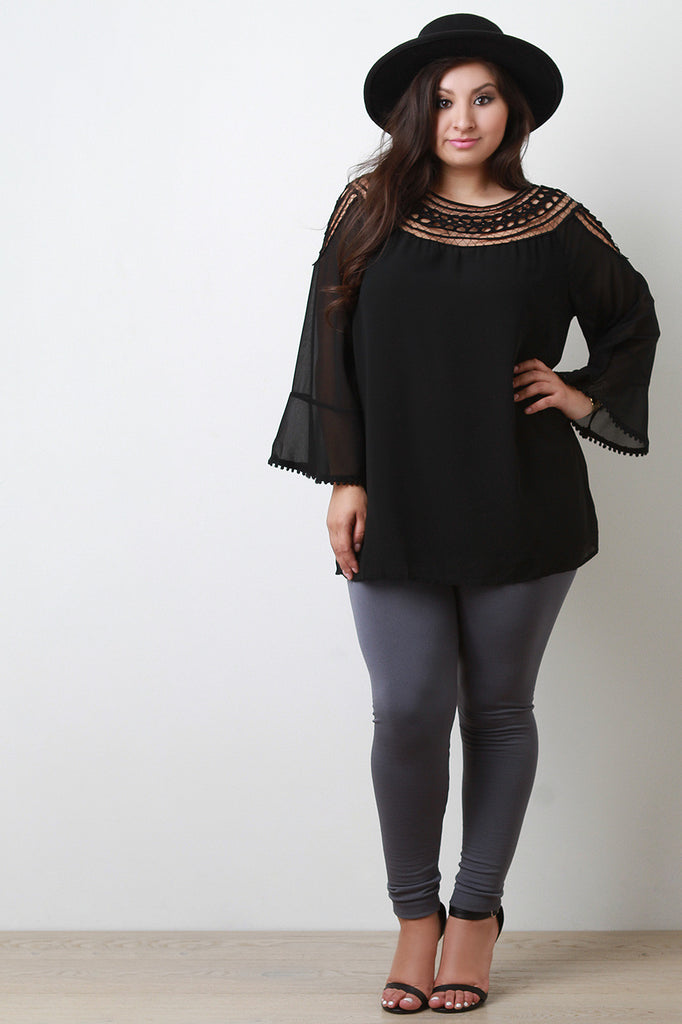 Macrame Collar Long Sleeve Top