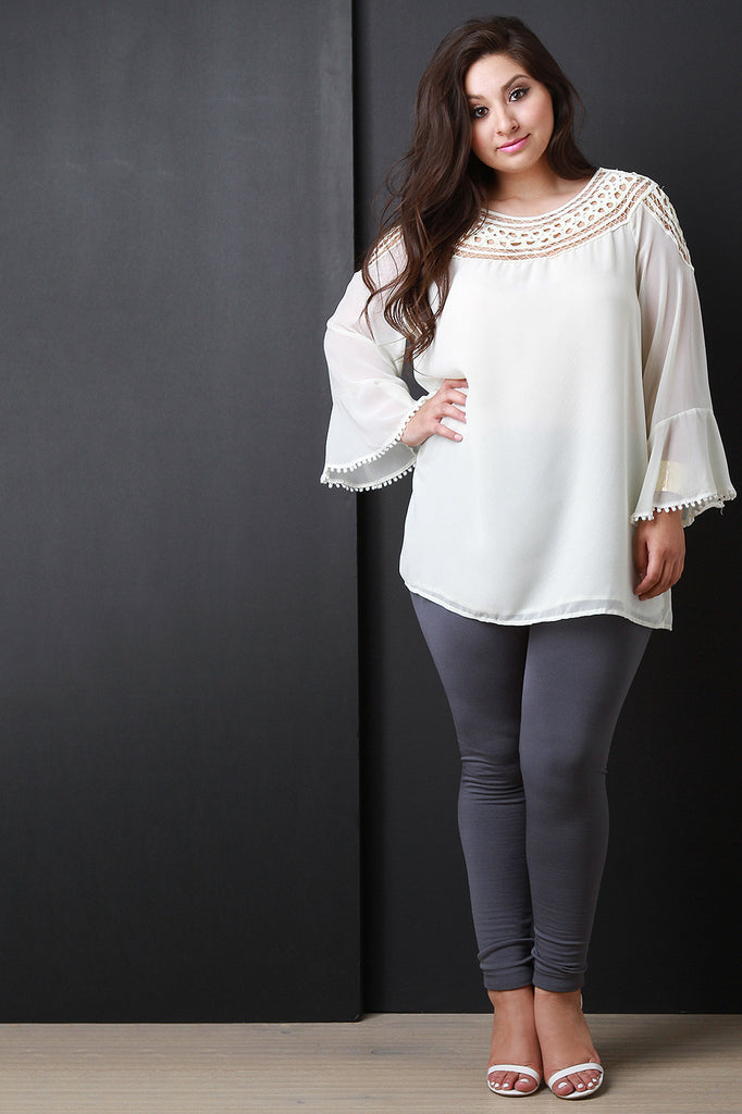 Macrame Collar Long Sleeve Top