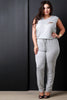 French Terry Round Neck Zipper Knee Slit Jumpsuit