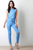 French Terry Zipper Knee Slit Jumpsuit