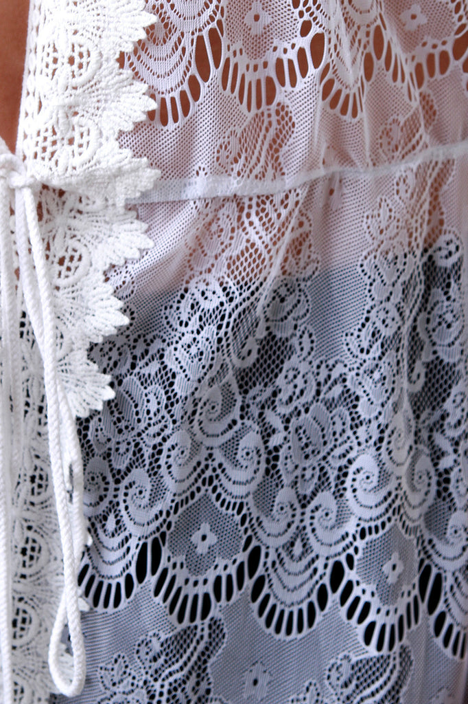Crochet Lace Self-Tie Cover Up Kimono