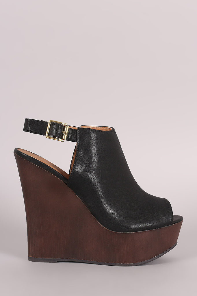 Qupid Peep Toe Platform Mule Wedge