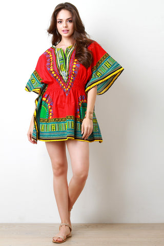 African Dashiki Smock Waist Mini Dress