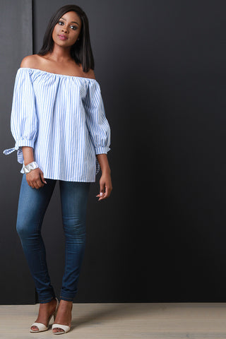 Striped Off The Shoulder Tie Sleeve Top