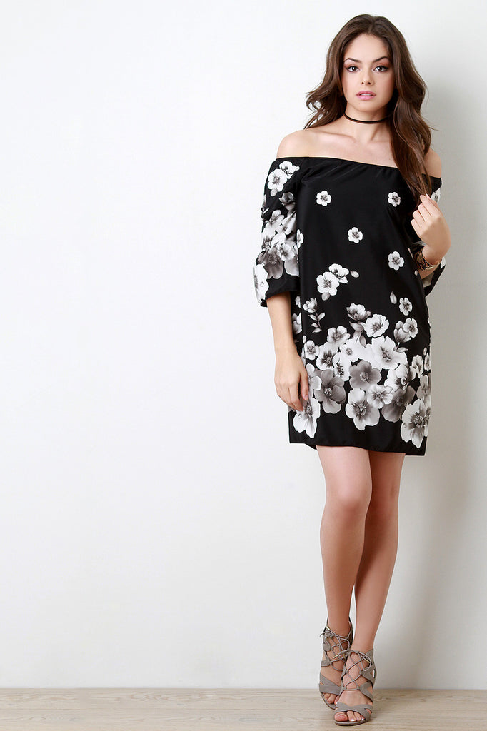 Night Flowers Off The Shoulder Shift Dress