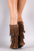 Suede Three Layer Fringe Mid Calf Boots