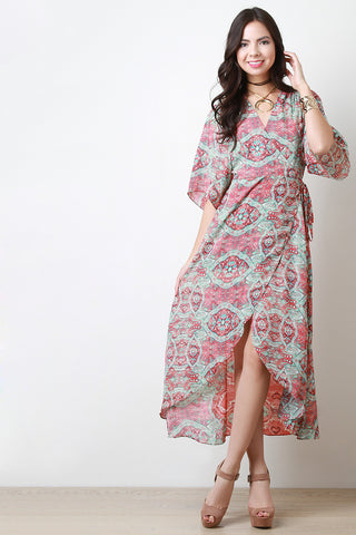 Floral Print Wrap Kimono Dress