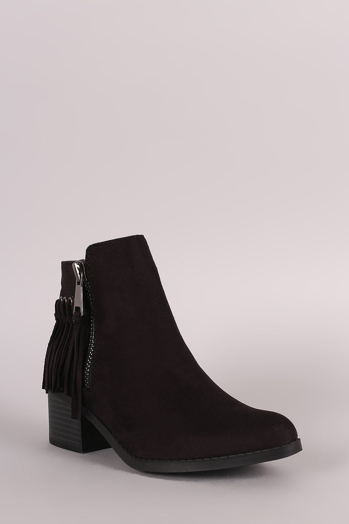 City Classified Suede Fringe Block Heel Ankle Boots