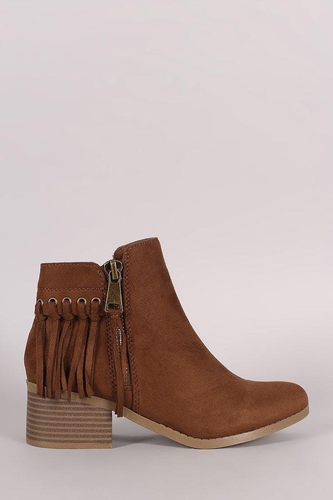 City Classified Suede Fringe Block Heel Ankle Boots