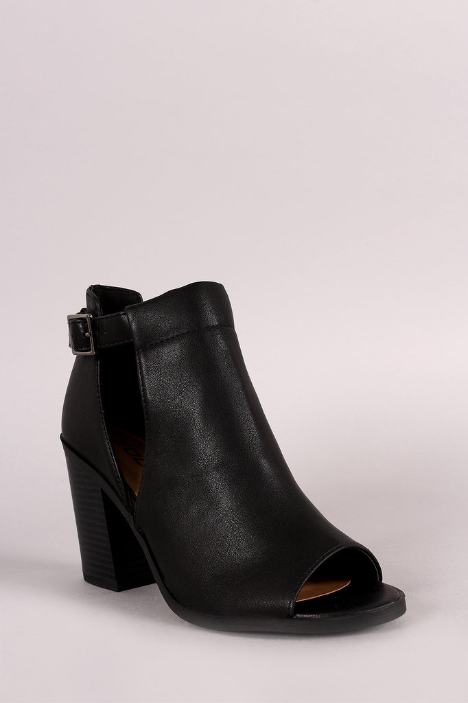 Soda Side Cutout Ankle Strap Chunky Heeled Booties