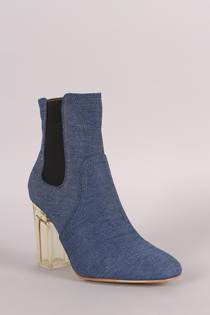 Denim Lucite Chunky Heeled Ankle Boots