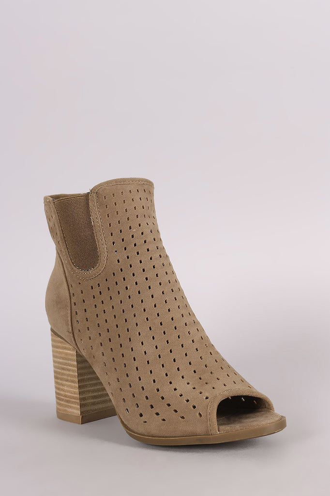 Perforated Peep Toe Chunky Heeled Ankle Boots