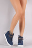 Liliana Denim Fabulous Lace-Up High Top Wedge Sneaker