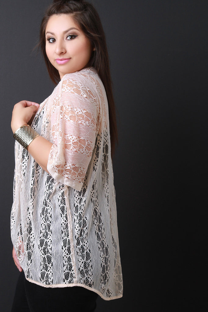 Semi-Sheer Lace Open Front Cardigan