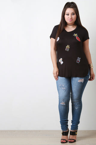 Assorted Sequin Patches Short Sleeves Tee