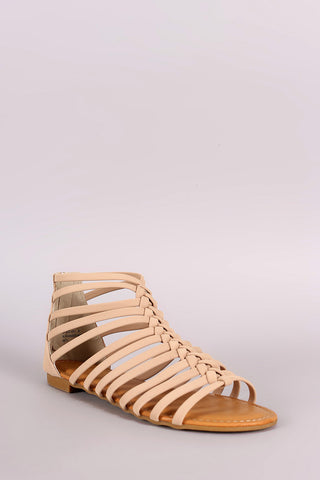 Bamboo Strappy Crisscross Open Toe Flat Sandal