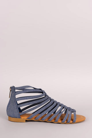 Bamboo Denim Strappy Knotted Gladiator Sandal