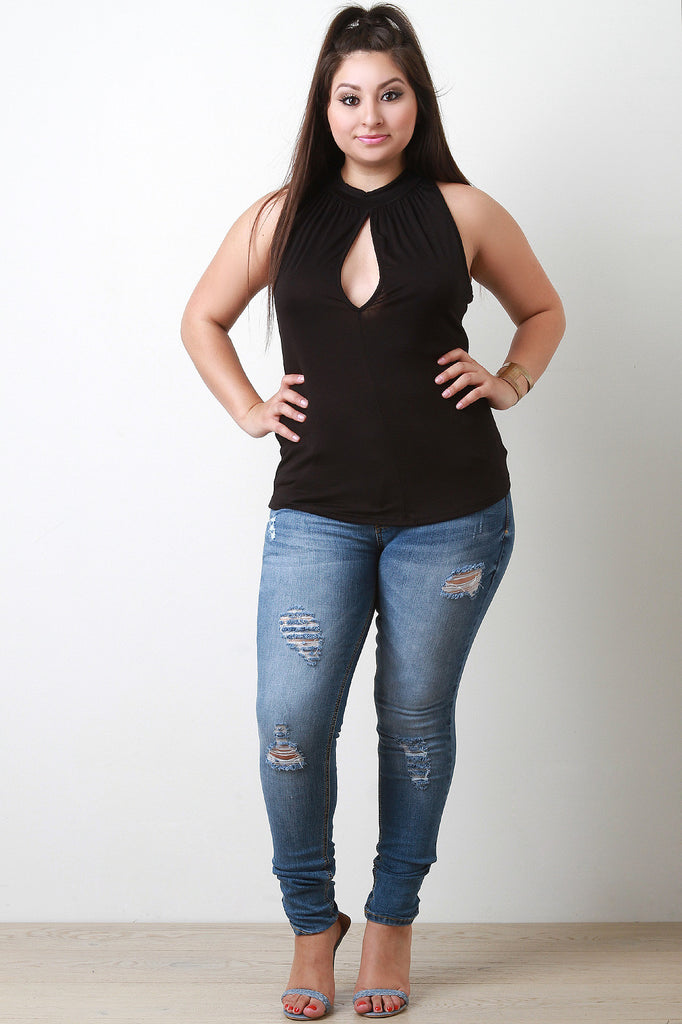 Mock Neck Keyhole Top