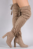 Suede Tassel Drawstring Chunky Heeled Over-The-Knee Boots
