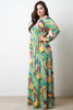 Abstract Wrap Style Long Sleeve Maxi Dress