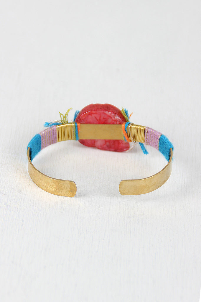 Colorful String And Stone Cuff Bracelet