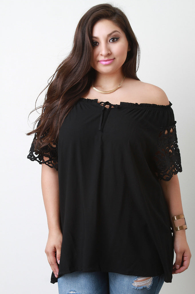 Lace Sleeve Off The Shoulder Blouse