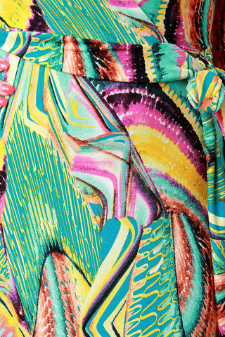 Abstract Neon Print Surplice Longsleeve Dress