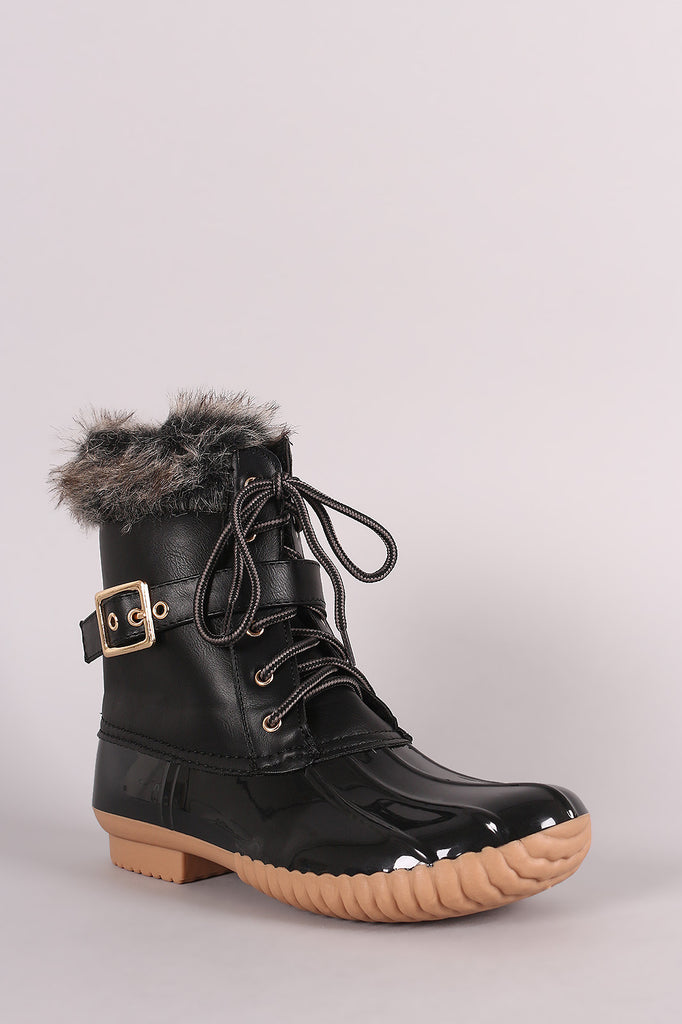Faux Fur Cuff Lace Up Duck Ankle Boots