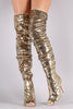 Sequin Slouchy Peep Toe Stiletto Over-The-Knee Boots