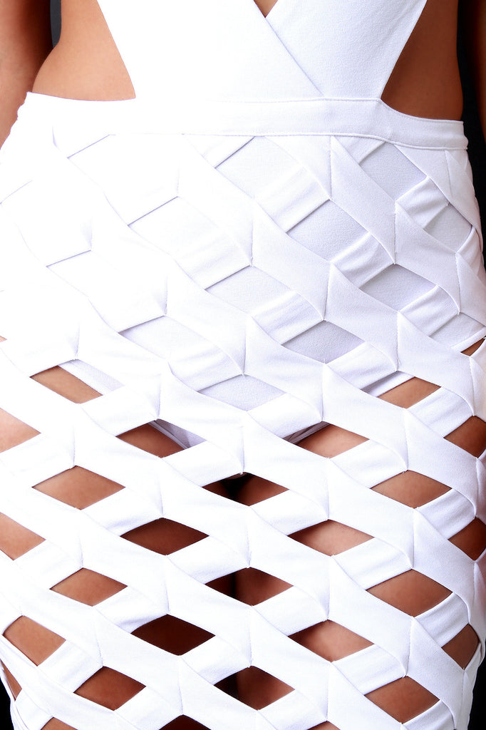 Crisscross Bandage Cutout Grid Bodycon Dress
