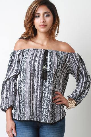 Aztec Off the Shoulder Long Sleeves Blouse
